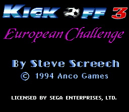 Kick Off 3 - European Challenge (Europe) Title Screen